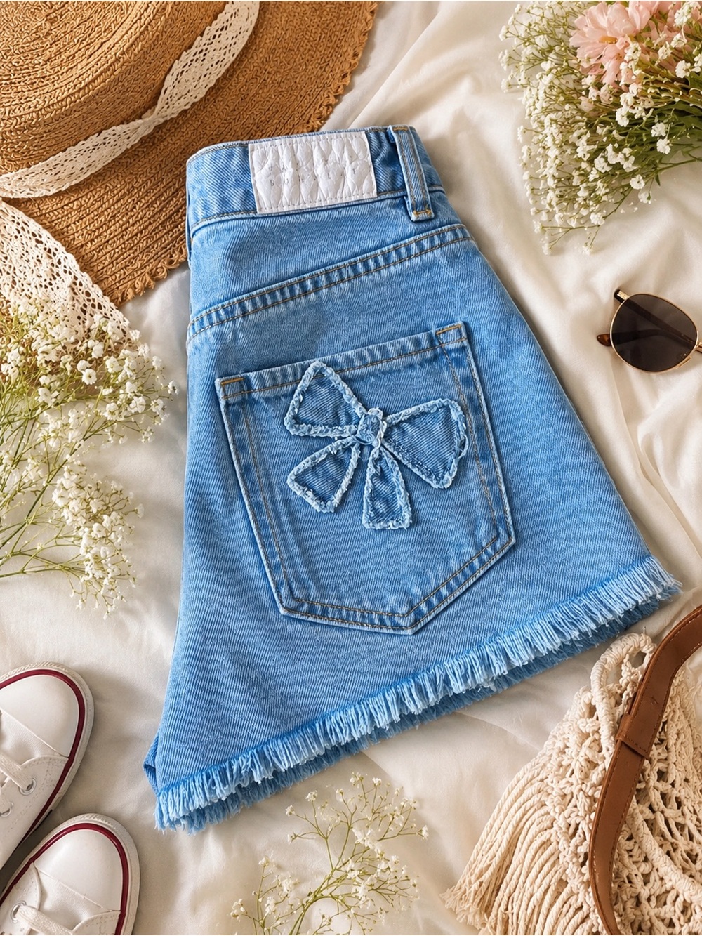 PacSun High Rise Indigo Blue Bow 25 shorts